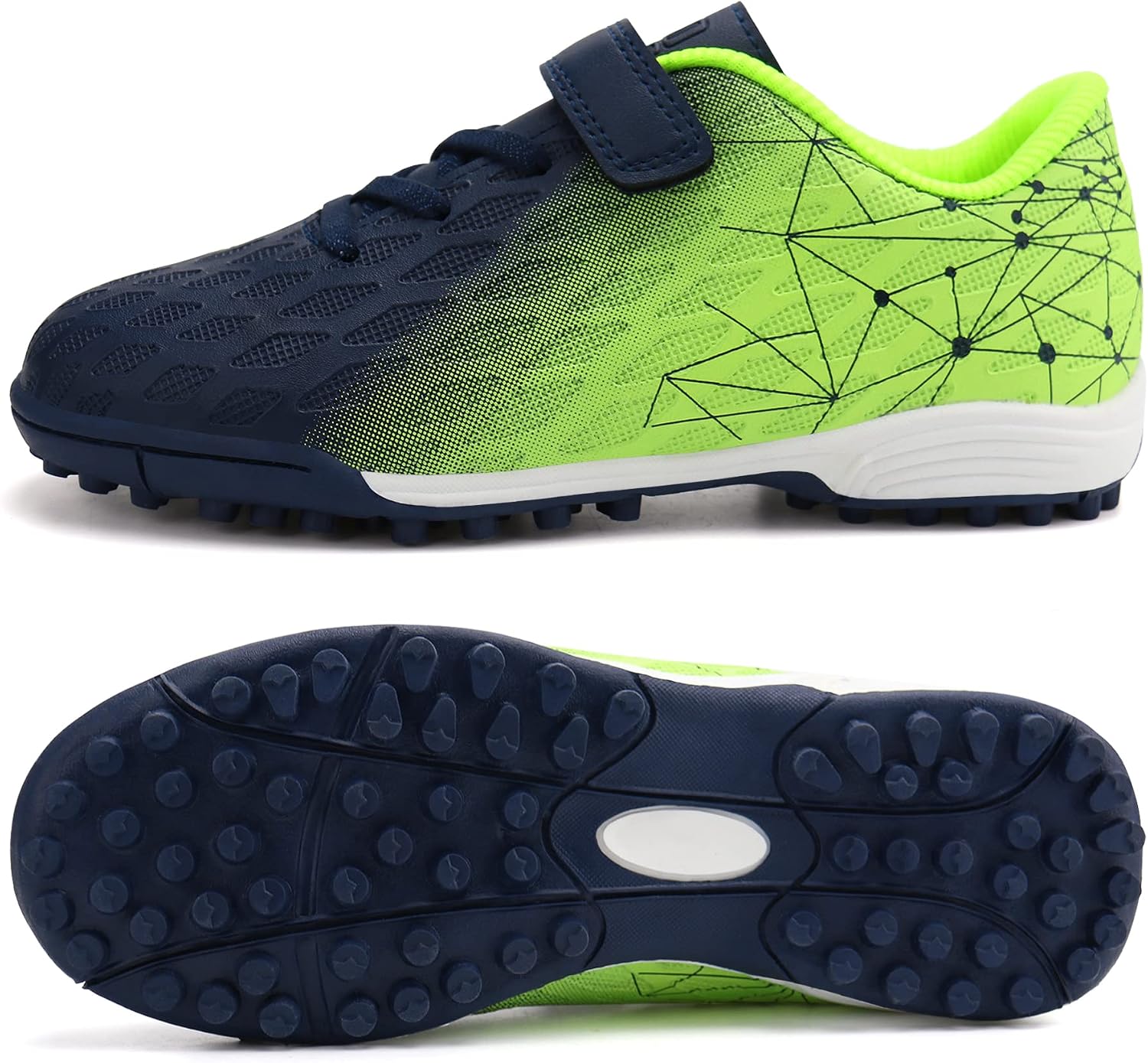 brooman Kids Indoor Soccer Shoes Boys Girls Soccer Cleats Athletic Turf Shoes 11 Little Kid Navy Lime